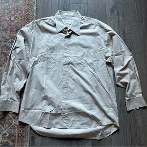 Christian Dior Chemise Beige Tan Double Pocket Button Down Shirt Size 16 34/35